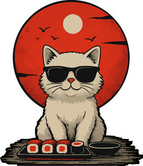 japanese cool cat sun design shirt or poster
