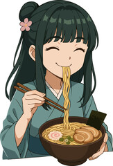 chinese girl eating ramen design shirt or poster