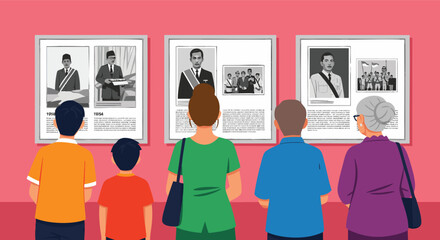 Family Visiting Historical Photo Exhibition of Indonesian Leaders
