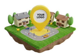 Isolated 3D Isometric Cityscape with Logo Pin