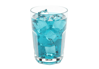 Isolated Glass of Sparkling Blue Liquid with Ice Cubes