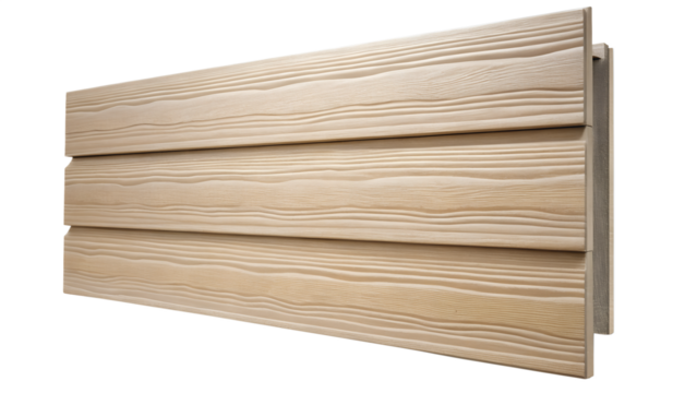 A section of light brown woodtextured siding panels with a layered overlap, isolated on white isolated on transparent background