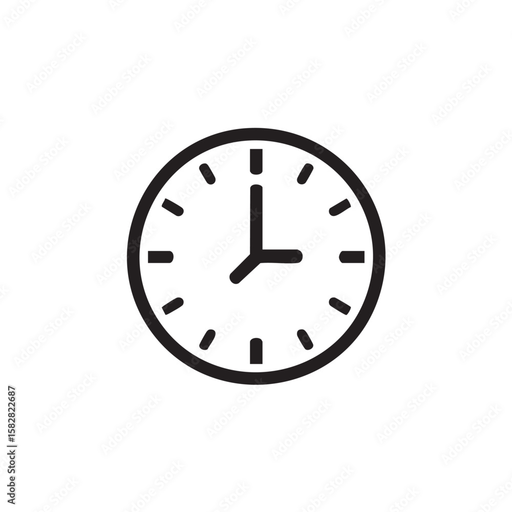 Poster a simple outline icon of a clock with hands.
