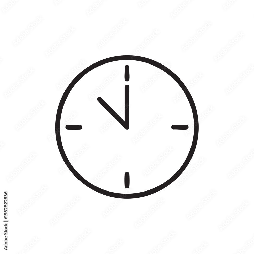 Poster a simple outline icon of a clock with hands.