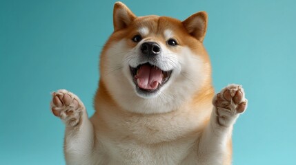 a fat shiba is makes funny gestures