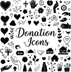 Fototapeta premium Donation Icons – Representation of Compassion, Community Support, and Giving Spirit Vector Set