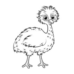 Doodle Vector Illustration of Emu in Cartoon Style. Isolated on white background. Perfect for animal-themed design projects, stickers and coloring book.