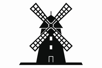 Vector art of windmill silhouette isolated on white background