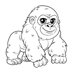 Doodle Vector Illustration of a Gorilla in Cartoon Style. Isolated on white background. Perfect for animal-themed design projects, stickers and coloring book.