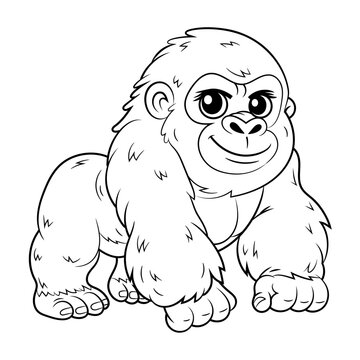 Doodle Vector Illustration of a Gorilla in Cartoon Style. Isolated on white background. Perfect for animal-themed design projects, stickers and coloring book.