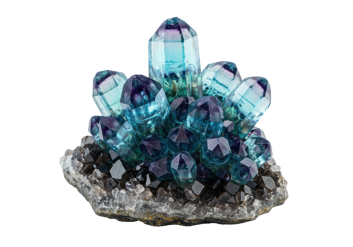 Isolated Aqua and Purple Crystal Formation on Dark Base
