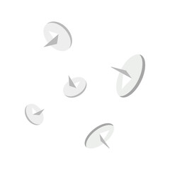 Pushpins illustration isolated on white background. Metal paper buttons. Flat design. Stationery elements