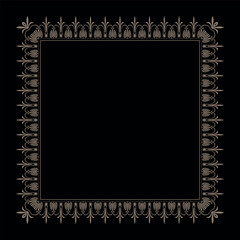 
Oriental gold vector frame with arabesques and floral elements. Traditional ornament. Vintage border frame in Victorian style. Ornate element for design. Black background