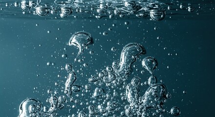 Clear Water Bubbles Rising with Fresh Splash in Aqua Blue Liquid