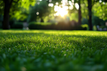 Naklejka premium Blurred park grassland sunlight