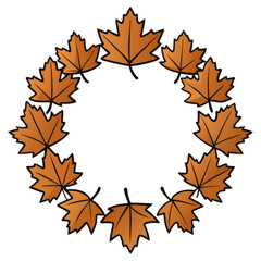 Circular arrangement of stylized orange maple leaves isolated on transparent background