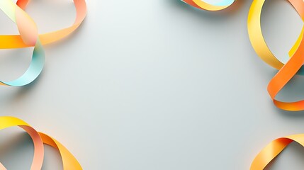 Colorful ribbons frame a light gray background