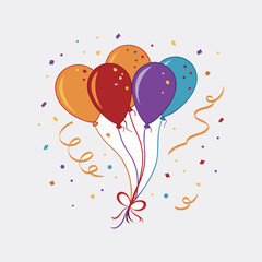 Celebratory Balloons: A vibrant array of colorful balloons, perfect for any occasion, float gracefully amidst a shower of confetti and ribbons, adding a touch of joy and festivity to the scene.