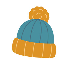 Knitted hat. Hand-drawn illustration. Flat vector illustration isolated on a white background