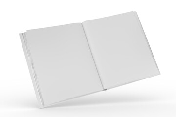 3D white open book and hard cover cover with blank page mockup design isolated on background. Blank template for presentation a publication, notebook, catalogs, magazines, diary, journal, booklet