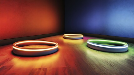 Colorful rings on a wooden floor