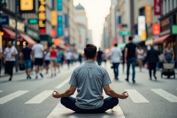 Serene man finding peace amidst the hustle and bustle of city life