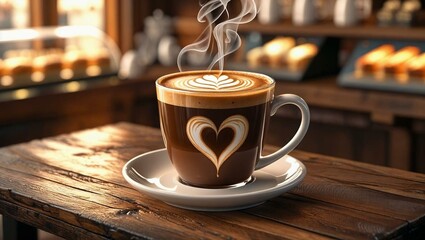 A cup of Coffee above wooden table