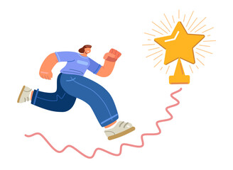 Run up ladder of success. Business career, purposefulness, desire for reward, achieve goal or growth