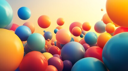 Colorful spheres in a vibrant, 3D landscape