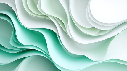 Abstract layered swirls in pale green and white