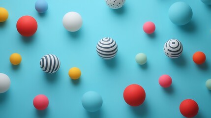 Colorful spheres on a light teal background