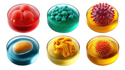 Microscopic Wonders: A close-up view of scientific specimens, showcasing a vibrant array of microscopic organisms in petri dishes.  Explore the intricate beauty of science.