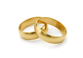 Two elegant brushed gold wedding bands intertwined on a clean white background showcasing their seamless design and symbolic unity perfect for celebrating eternal love and commitment