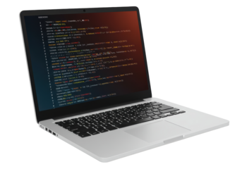 Isolated Laptop Computer Displaying Source Code