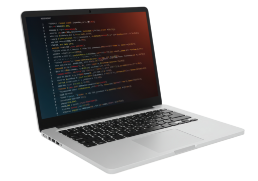 Isolated Laptop Computer Displaying Source Code