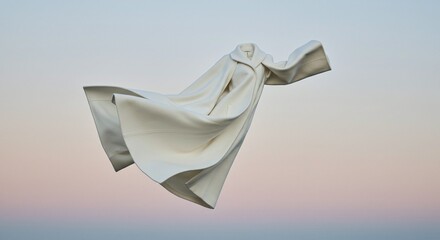 Elegant White Coat Floating in Soft Gradient Sky Background