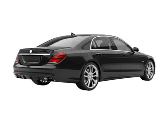 Isolated Sleek Black Sedan Car Back View