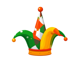 April Fool’s jester hat, fun vector cartoon, transparent background