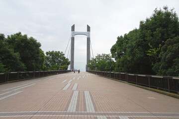 日本：木場公園／木場公園大橋に続く歩道／東京都江東区