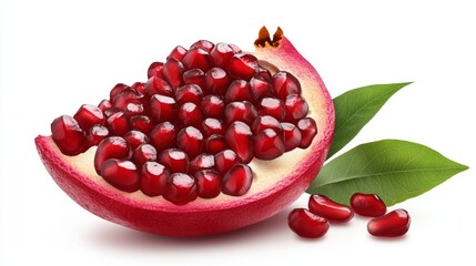 Vibrant Fresh Pomegranate Slice Displaying Glowing Ruby Red Seeds in a Naturally Curved Formation