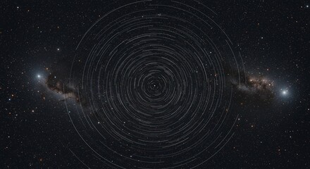 Starry Night Sky with Circular Light Trails and Galaxy Background