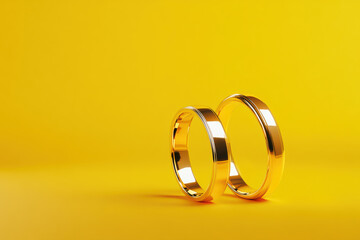 Elegant yellow gold wedding rings against a vivid yellow backdrop. The mix of matte and polished finishes creates a luxurious contrast, adding a contemporary flair to these timeless symbols of love.