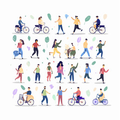 Diverse People in Casual Attire Engaging in Everyday Activities Vector Illustration
