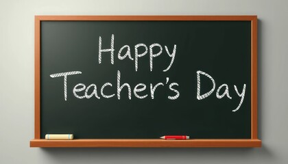 Obraz premium Happy Teacher's Day message written on a chalkboard with a wooden frame