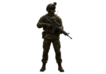 Isolated Fully Equipped Soldier Standing Guard