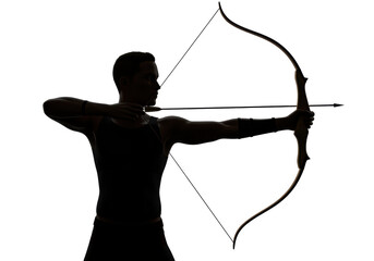 Isolated Archer Drawing Bow in Dramatic Silhouette