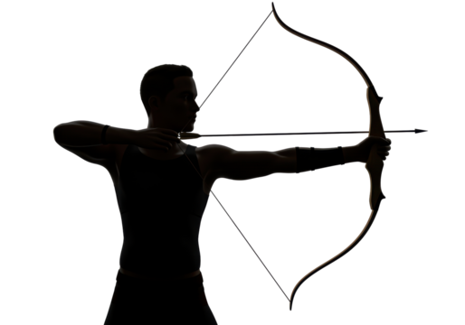 Isolated Archer Drawing Bow in Dramatic Silhouette - Powered by Adobe