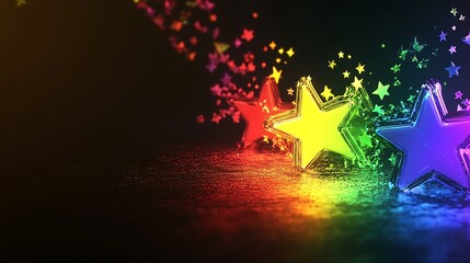 Colorful stars cascade on a dark background