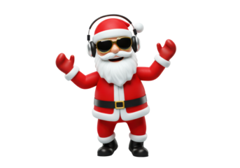 Isolated Cool Santa Claus with Headphones and Sunglasses Dancing