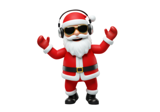 Isolated Cool Santa Claus with Headphones and Sunglasses Dancing